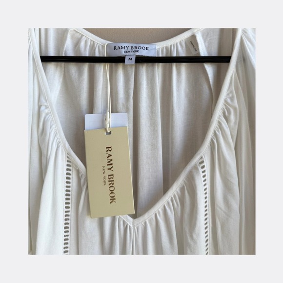 Ramy Brook Jacy Lace Trim Dress NWT Women's M Short Sleeve V-Neck Smocked $465 - Picture 4 of 7